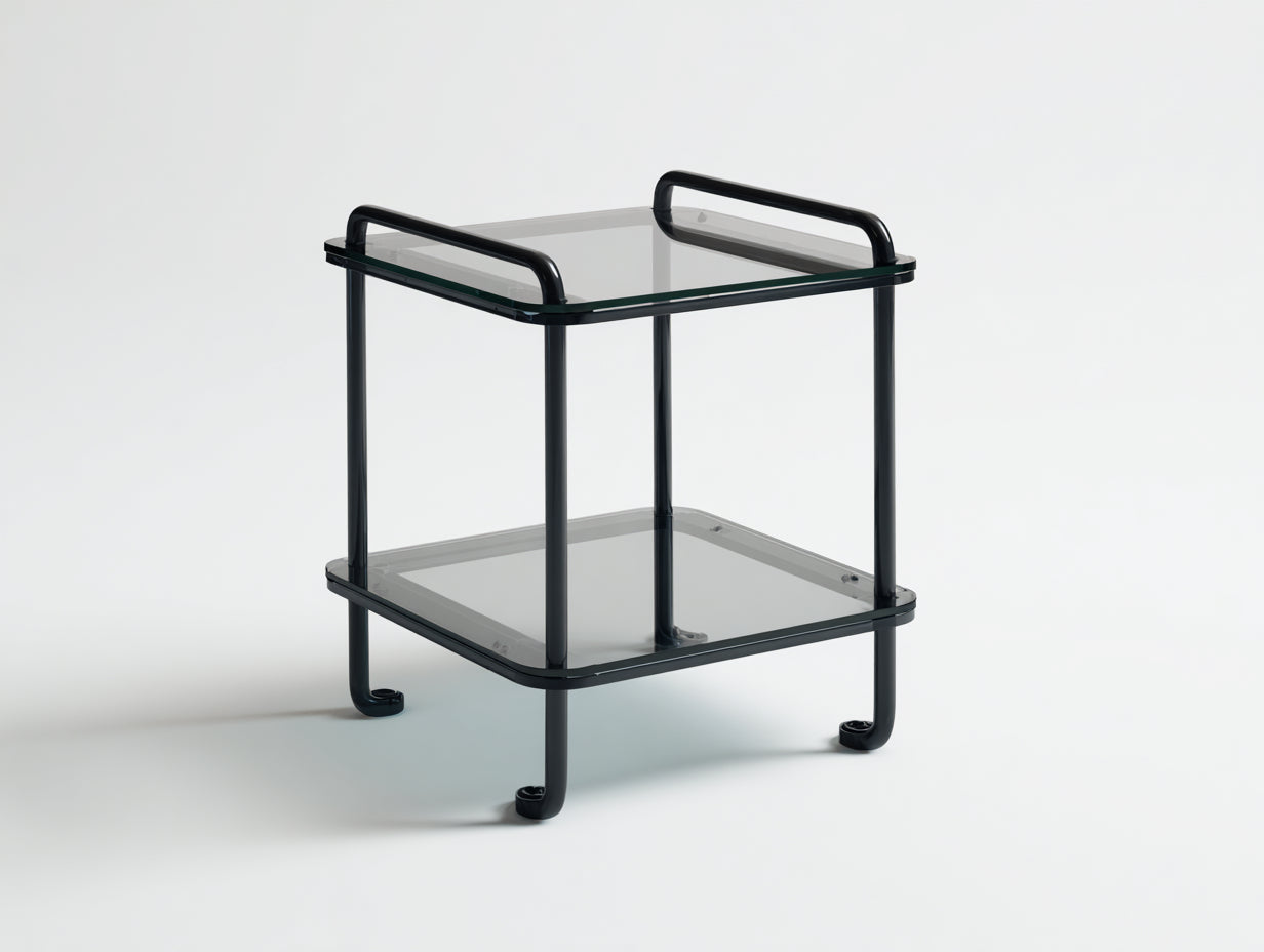 Beistelltisch aus Glas und Metall 120×70×46 cm - Transparent/Schwarz - skulpturales Kreuzgestell für Wohnzimmer