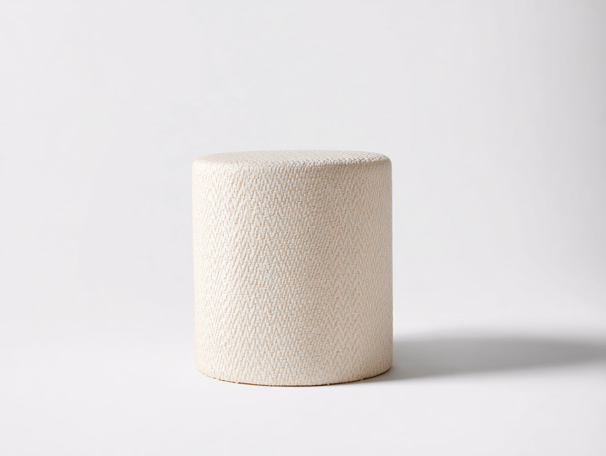 Zylindrischer Polsterhocker mit Webbezug Ø 40 × 43 cm – Creme – kompakte Fußstütze
