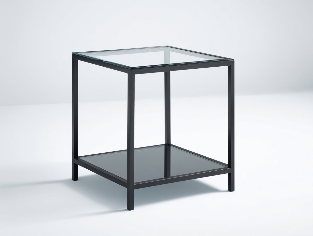 Beistelltisch mit runder Glasplatte Ø90×50 cm - Transparent/Schwarz - geometrisches Metallgestell für Wohnzimmer