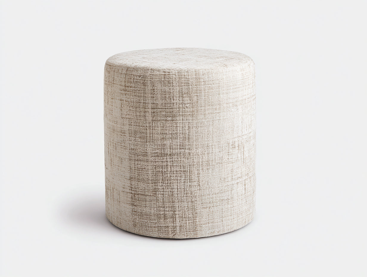 Polsterhocker aus Strukturstoff 48×48×52 cm - Beige - zylindrische Sitzform für Wohnzimmer