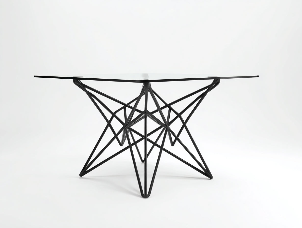 Runder Beistelltisch aus Glas und Metall Ø 100×48 cm - Transparent/Schwarz - geometrisches Sterngestell