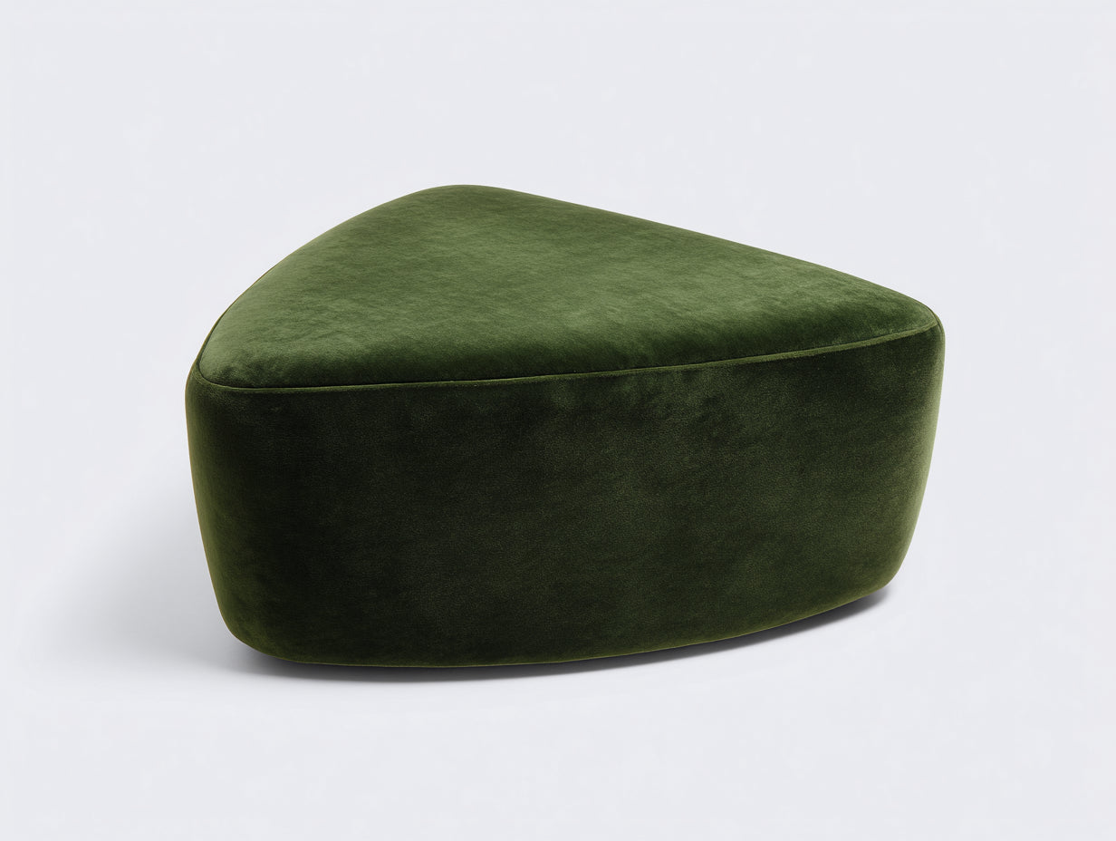 Polsterhocker aus Samtstoff 82×68×41 cm - Olivgrün - weich gerundete Dreiecksform für Wohnzimmer