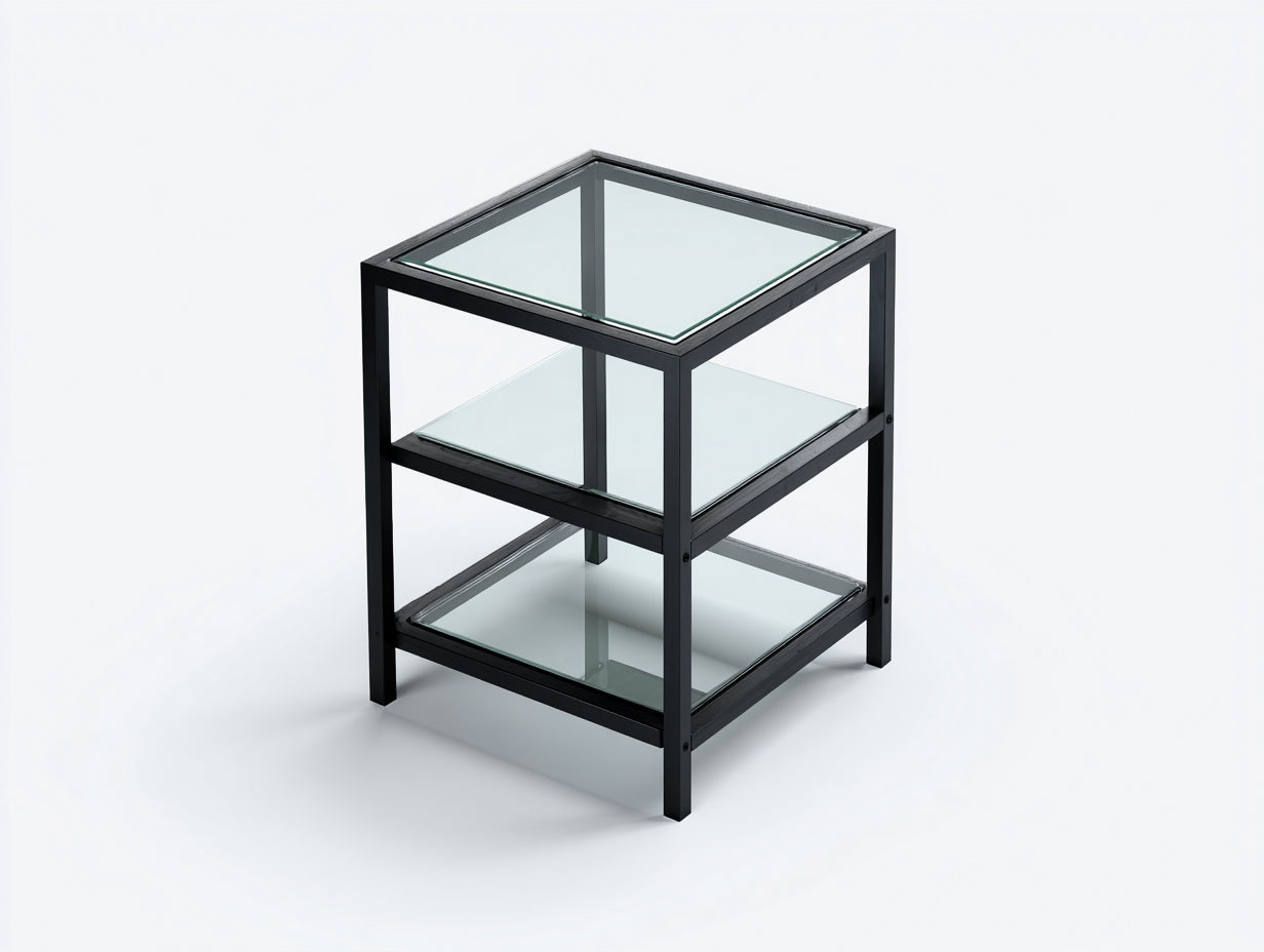 Beistelltisch aus Metall und Rauchglas 72×40×65 cm - Schwarz/Rauchgrau - 2 Ablageflächen im minimalistischen Rahmen für Wohnzimmer