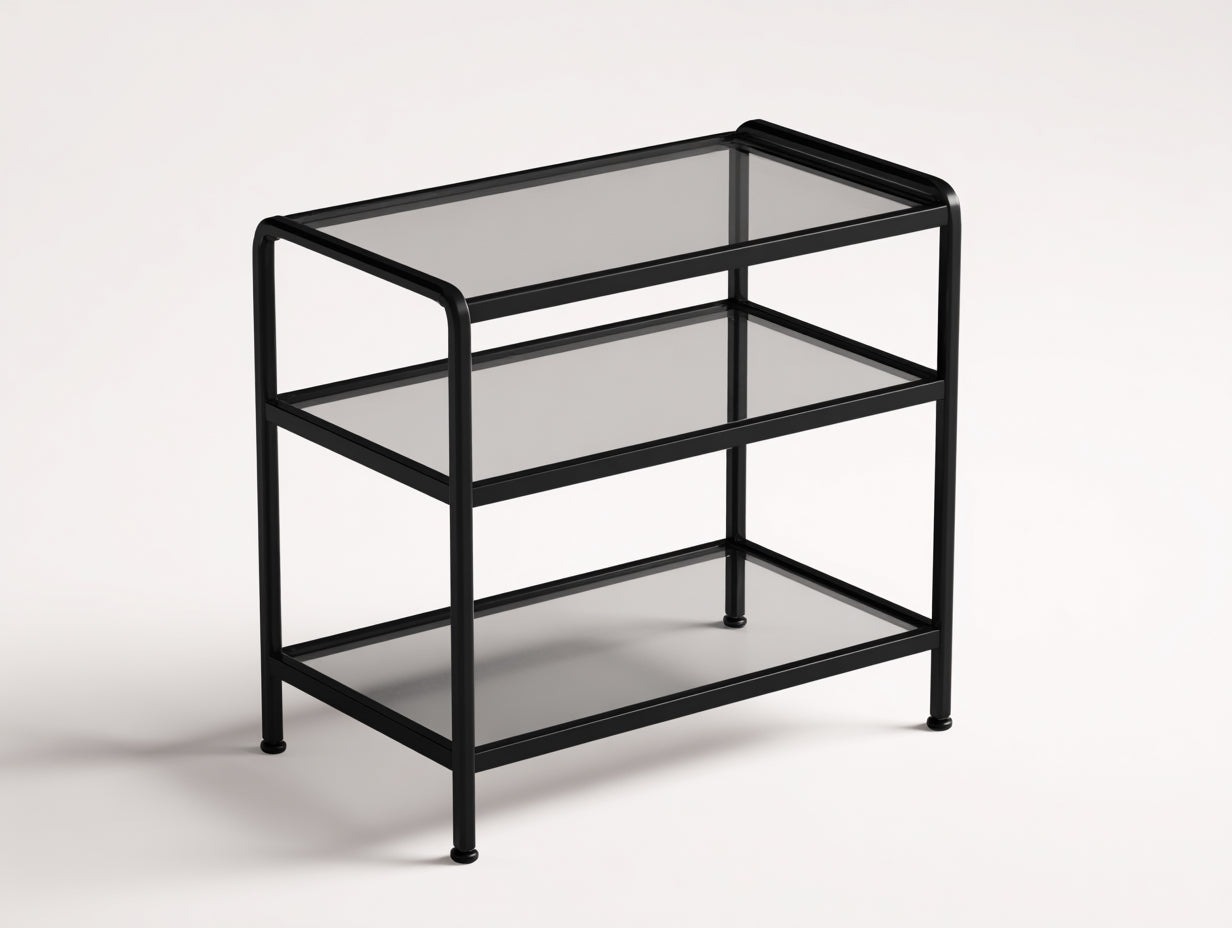 Beistelltisch aus Metall und Glas 50×45×62 cm - Schwarz/Transparent - zweistufig mit Griffrahmen für Wohnzimmer