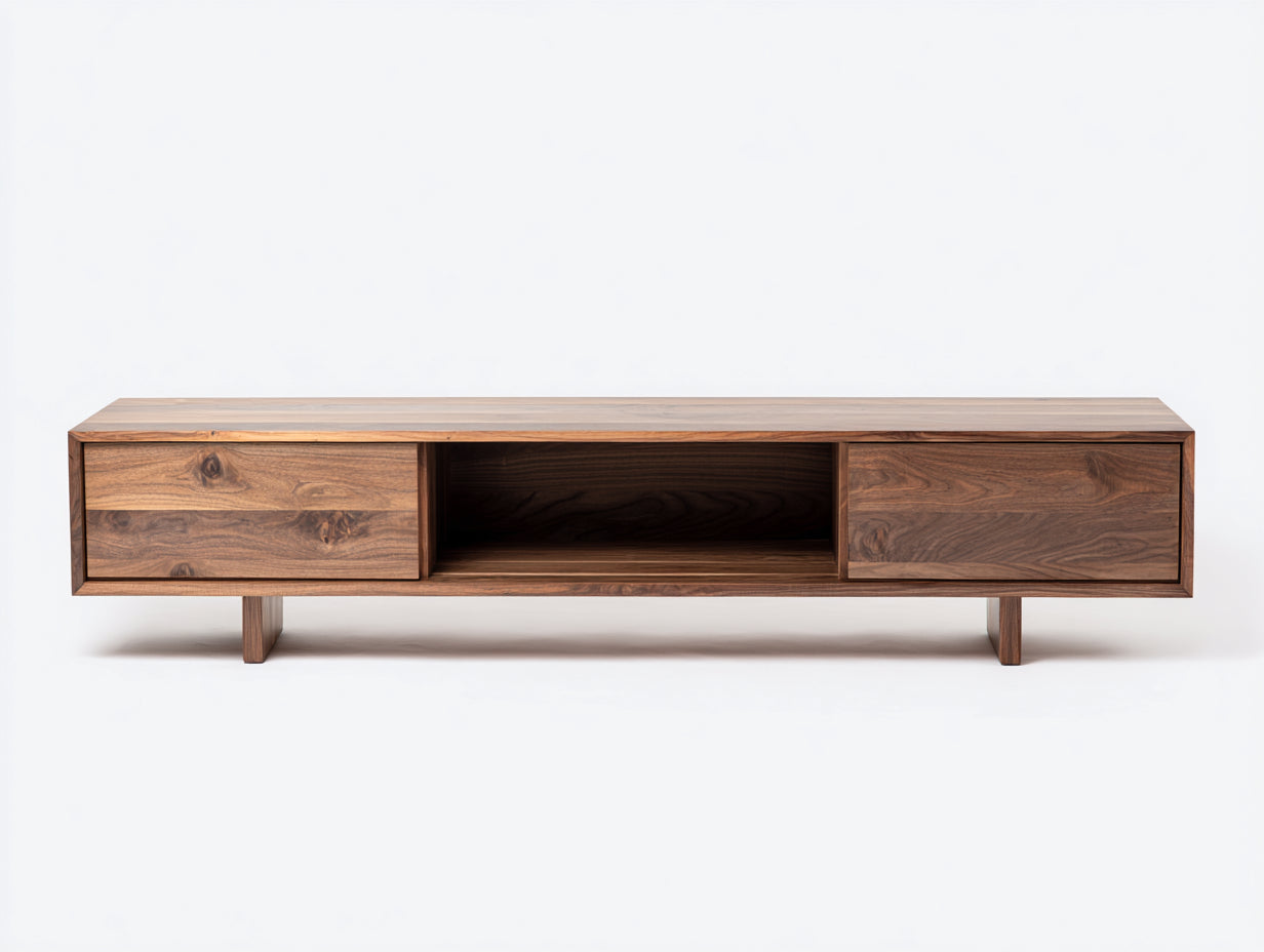 Lowboard aus Holz 185×42×50 cm - Walnussbraun - offenes Medienfach für Wohnzimmer