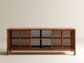 Lowboard aus Holz 180×42×78 cm - Dunkelbraun - Lamellenfront mit offenem Mittelfach für Wohnzimmer