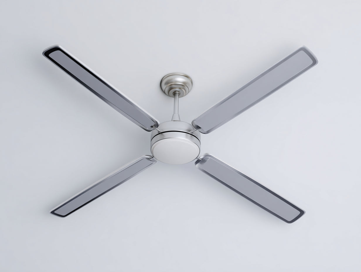 Deckenventilator mit 4 Flügeln Ø130×41 cm - Silber/Weiß - geradliniges MetallDesign für Wohnzimmer