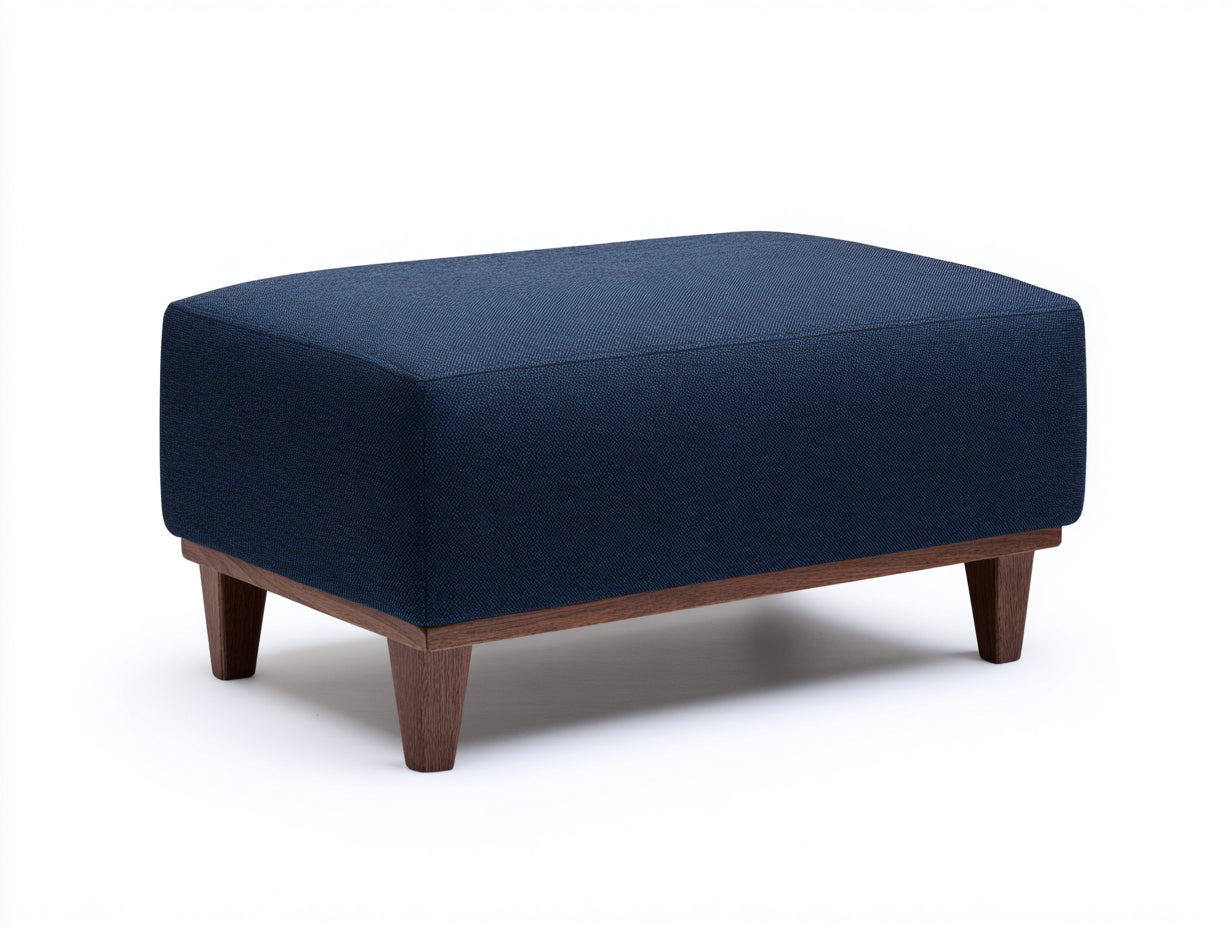 Polsterhocker aus Webstoff 82×64×42 cm - Dunkelblau/Dunkelbraun - kompakte Rechteckform mit Holzbeinen für Wohnzimmer