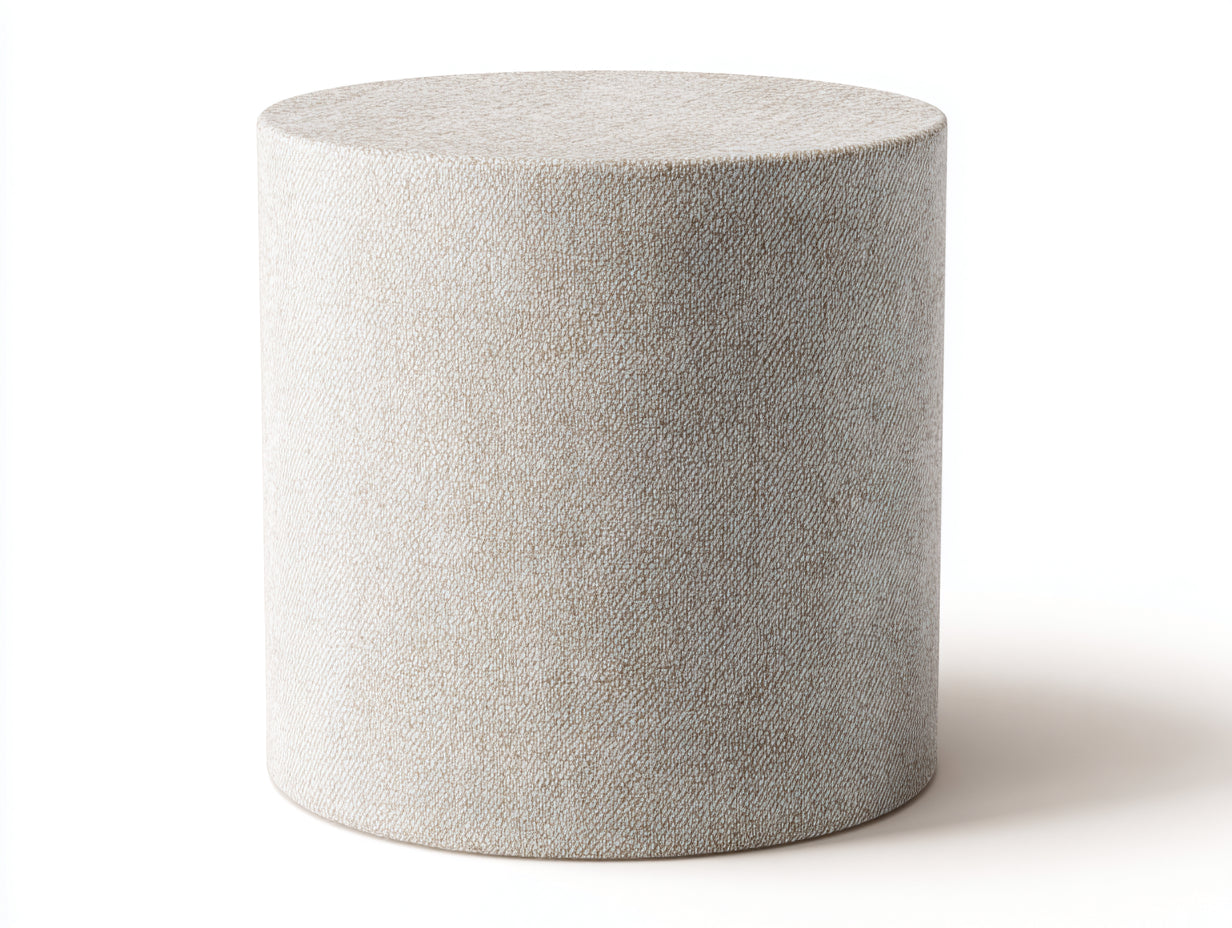 Runder Polsterhocker aus Strukturstoff Ø 48 × 45 cm – Elfenbein – Sitzhocker für Wohnzimmer