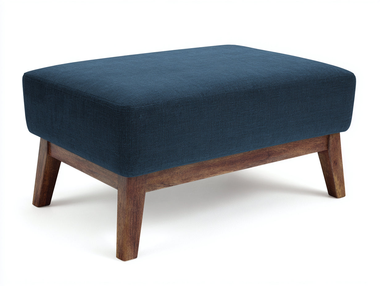Polsterhocker aus Stoff und Holz 82×65×42 cm - Dunkelblau/Braun - rechteckige Fußablage für Wohnzimmer