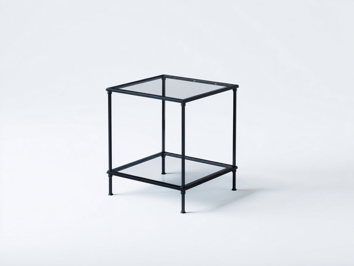 Beistelltisch aus Metall und Glas 45×45×70 cm - Schwarz/Transparent - hohe dreistufige Ablage für Wohnzimmer