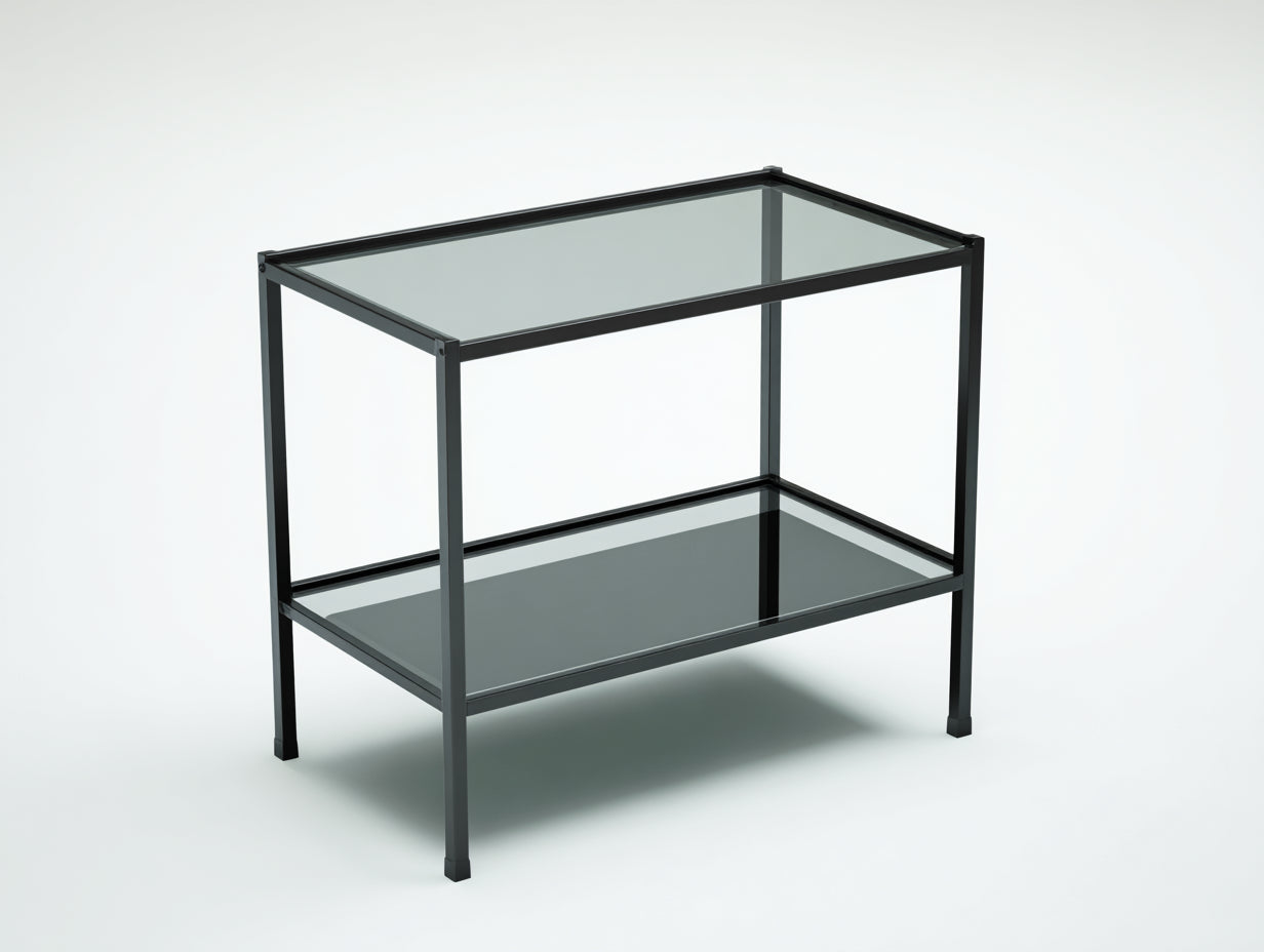 Beistelltisch aus Metall und Glas 45×45×58 cm - Schwarz/Transparent - quadratisch mit unterer Ablage für Wohnzimmer