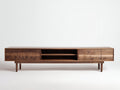 Lowboard aus Walnussholz 220×42×55 cm - Nussbaum Braun - 4 Türen und 2 offene Fächer für Wohnzimmer