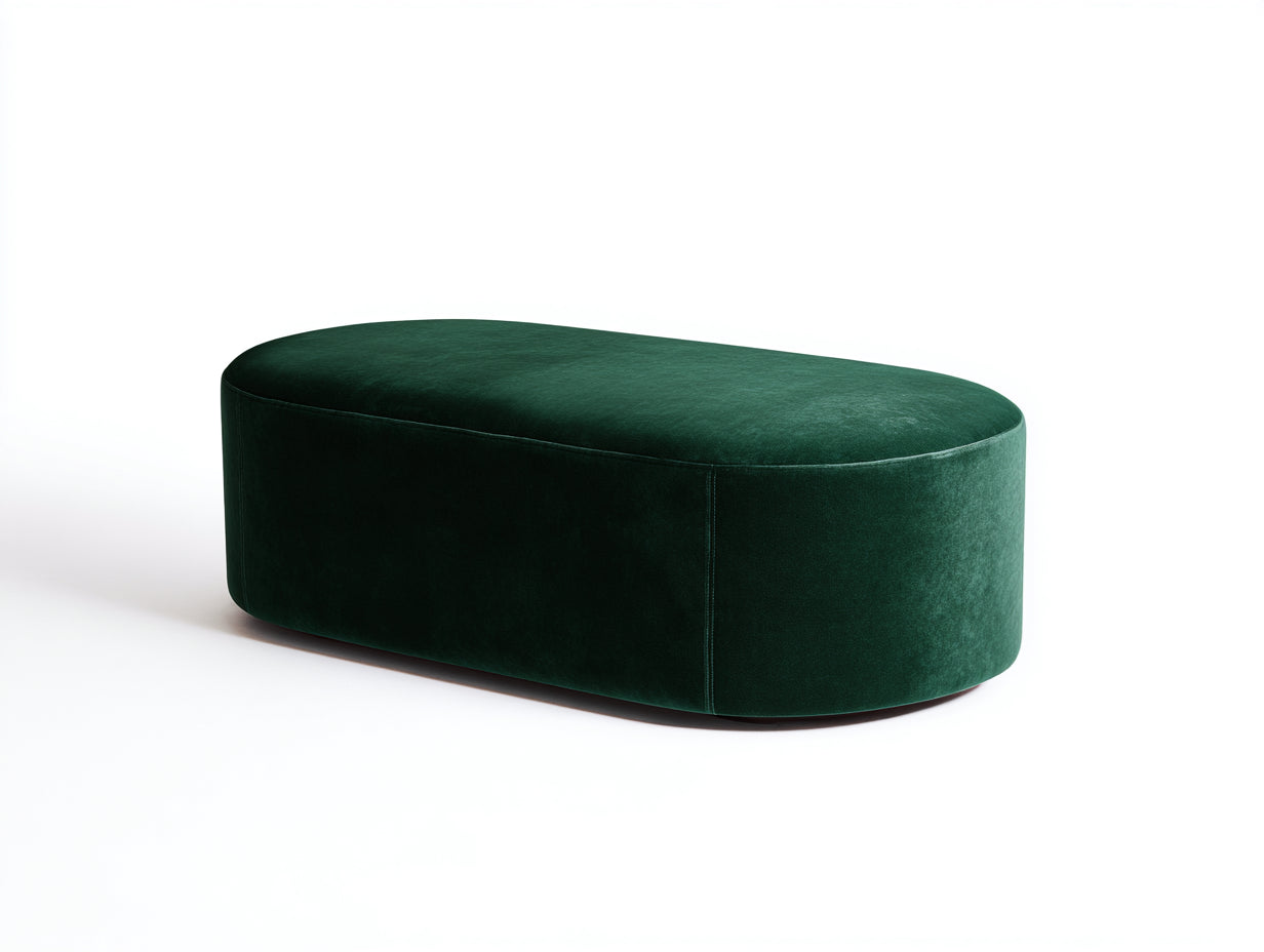 Polsterhocker aus Samtstoff 86×60×43 cm - Tannengrün - abgerundete KapselForm für Wohnzimmer