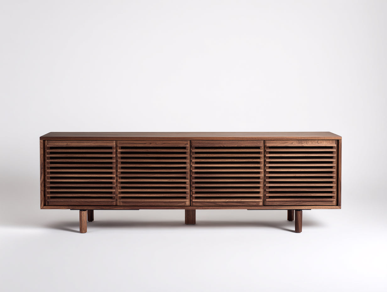 Lowboard aus Holz 190×43×62 cm - Dunkelbraun - horizontale Lamellenfront für Wohnzimmer