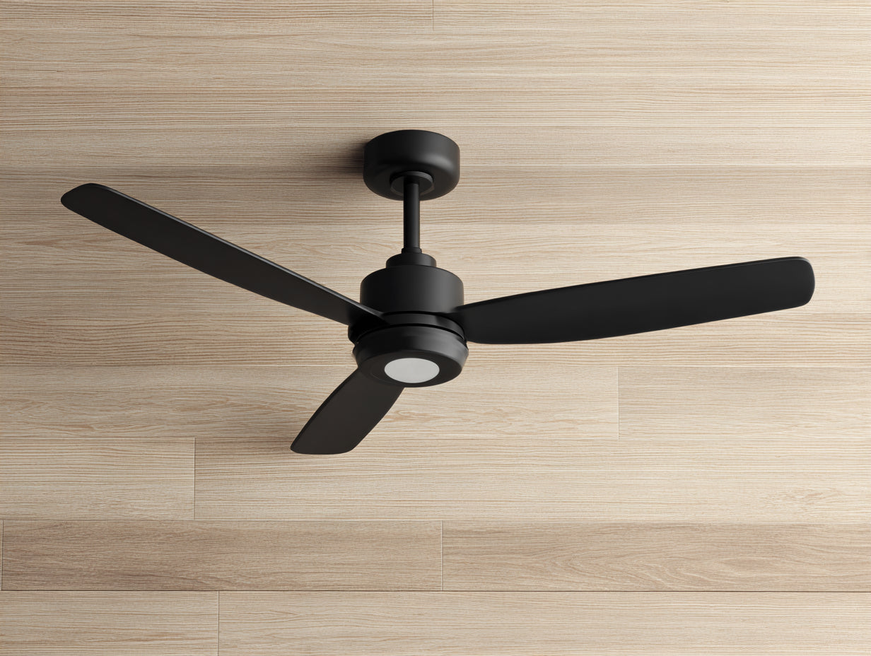 Deckenventilator mit Licht Ø 122 × 35 cm – Schwarz – drei Flügel für Wohnzimmer
